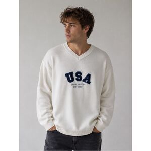 Vintage s.Oliver USA Premium Sport Knit Sweater Men’s Large White Cotton V-Neck